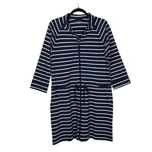 Lands End Womens Cotton Jersey Beach Cover Nautical Zip Front Dress Size M Beach
